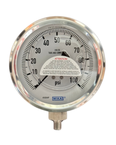 4" Stainless Wika Bourdon Tube Pressure Gauge, 100 PSI, 1/4" Bottom Mount